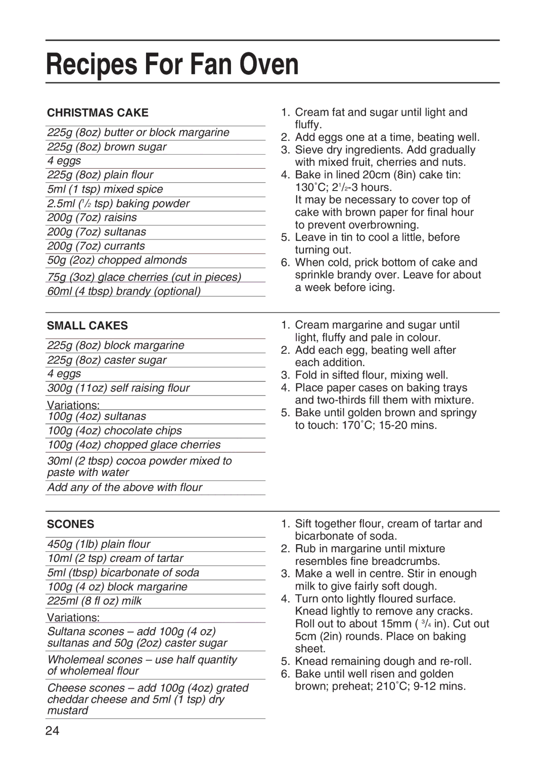 Hotpoint EW41 manual Christmas Cake, Small Cakes, Scones 