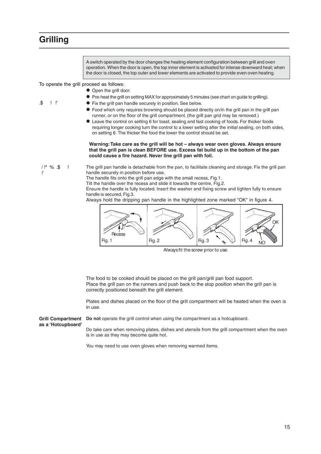 Hotpoint EW48K, EW48G, EW48P, EW48X manual Grilling, To operate the grill proceed as follows 