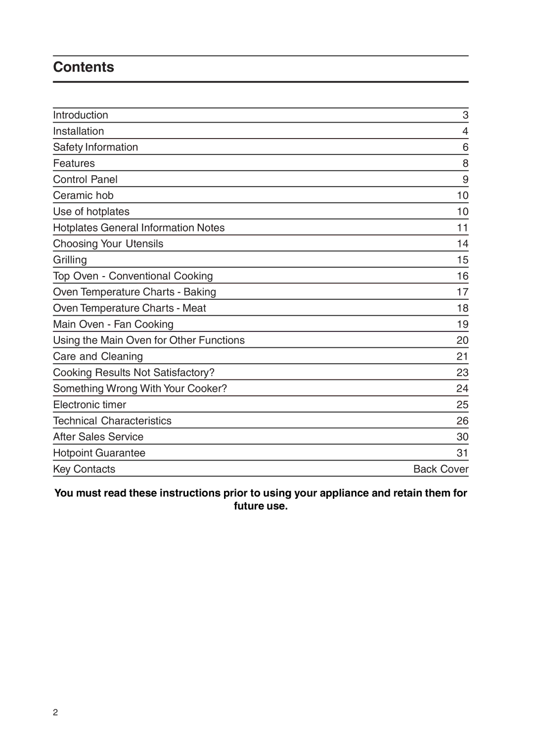 Hotpoint EW48X, EW48G, EW48P, EW48K manual Contents 