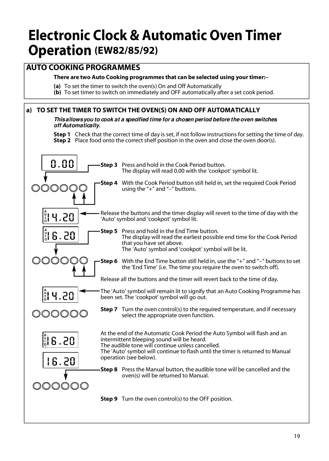 Hotpoint EW72, EW63, EW82, EW92, EW85 manual Auto Cooking Programmes 