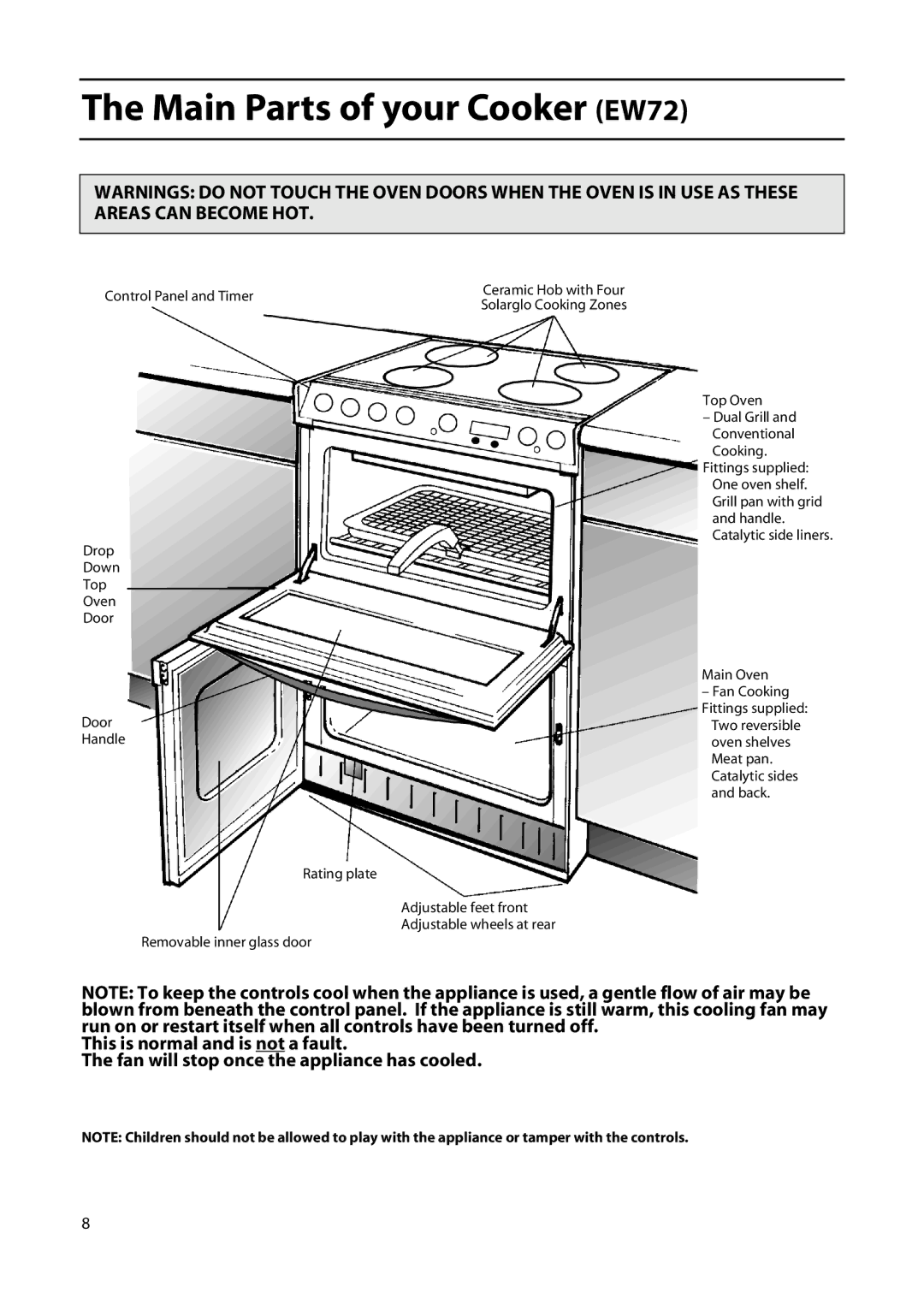 Hotpoint EW85, EW63, EW82, EW92 manual Main Parts of your Cooker EW72 