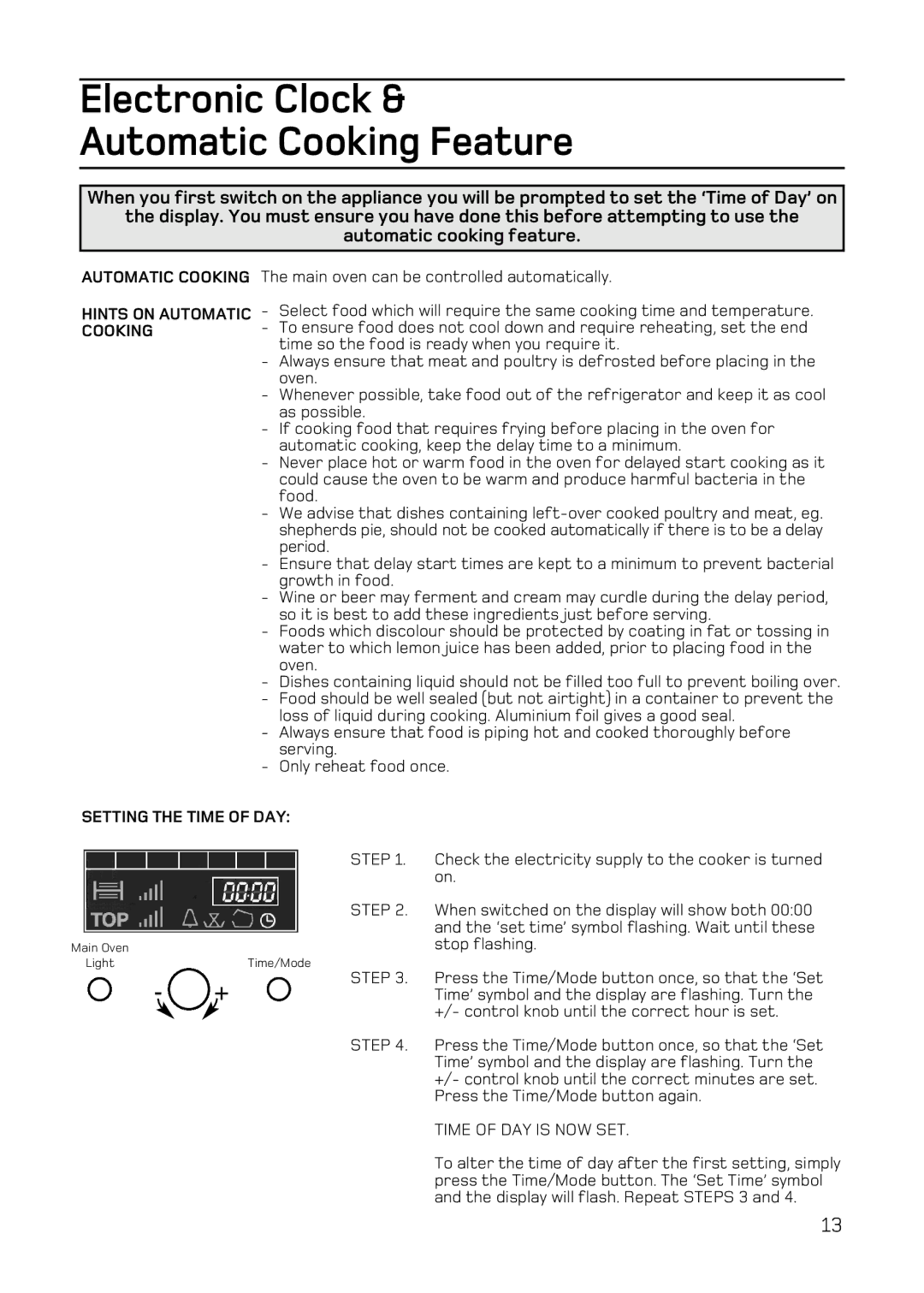 Hotpoint EW84 manual Electronic Clock Automatic Cooking Feature 