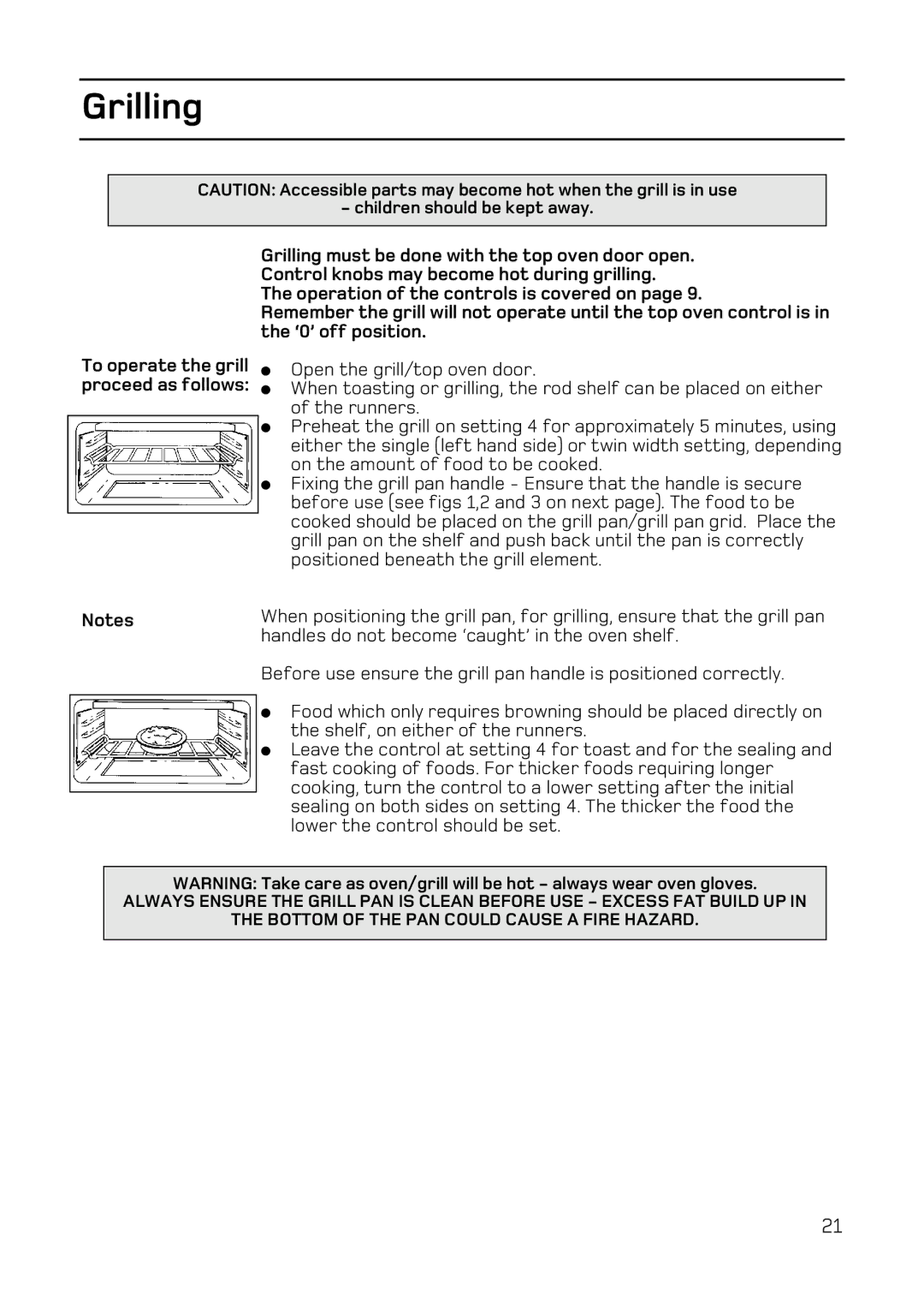 Hotpoint EW84 manual Grilling, Children should be kept away 