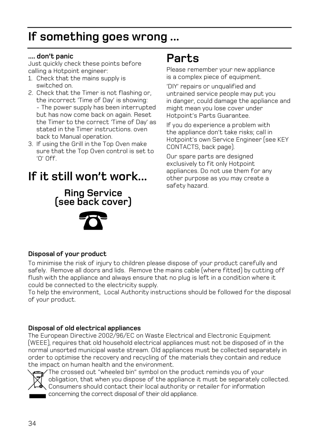 Hotpoint EW84 manual If something goes wrong 