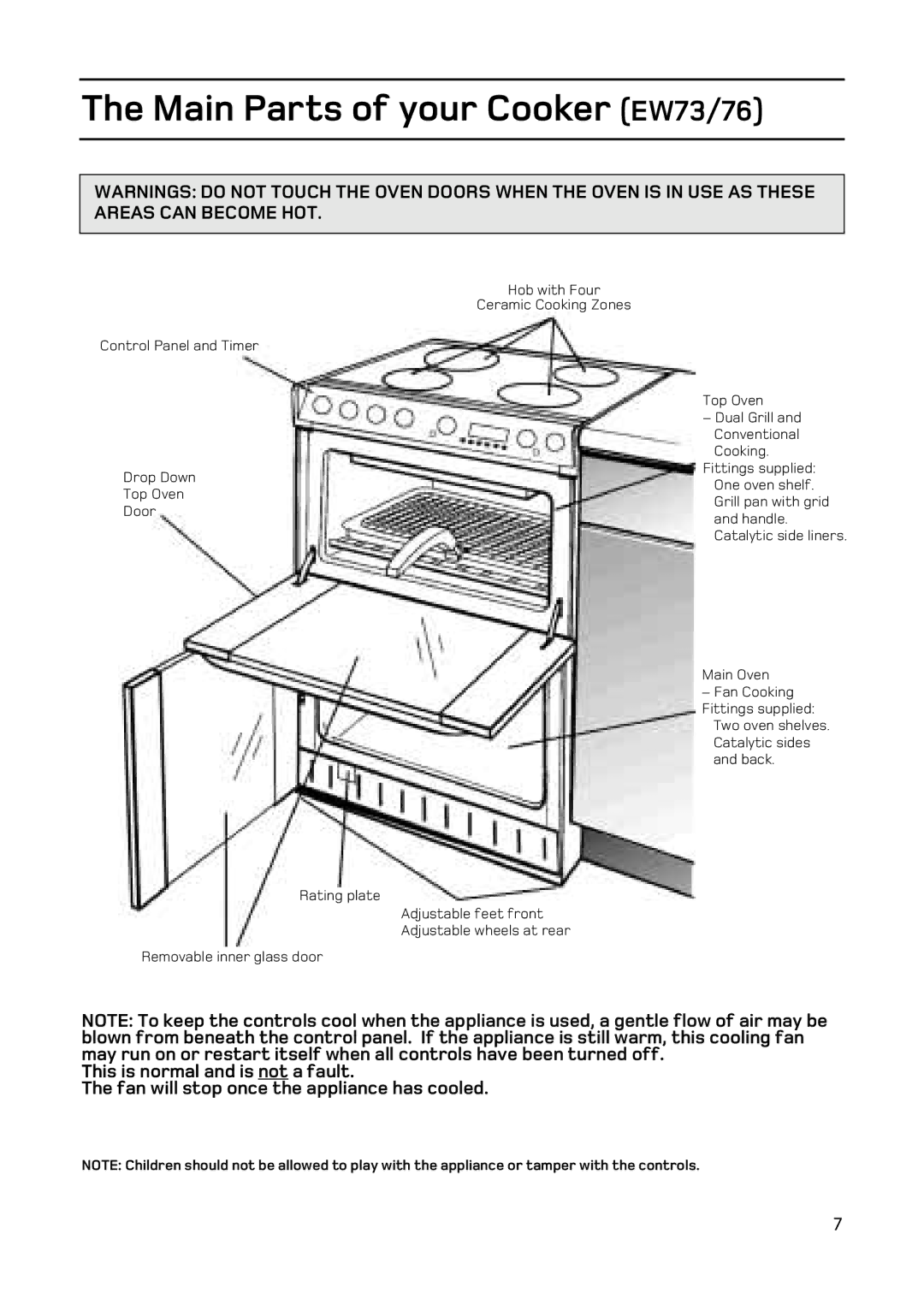 Hotpoint EW76, EW86, EW83 manual Main Parts of your Cooker EW73/76 