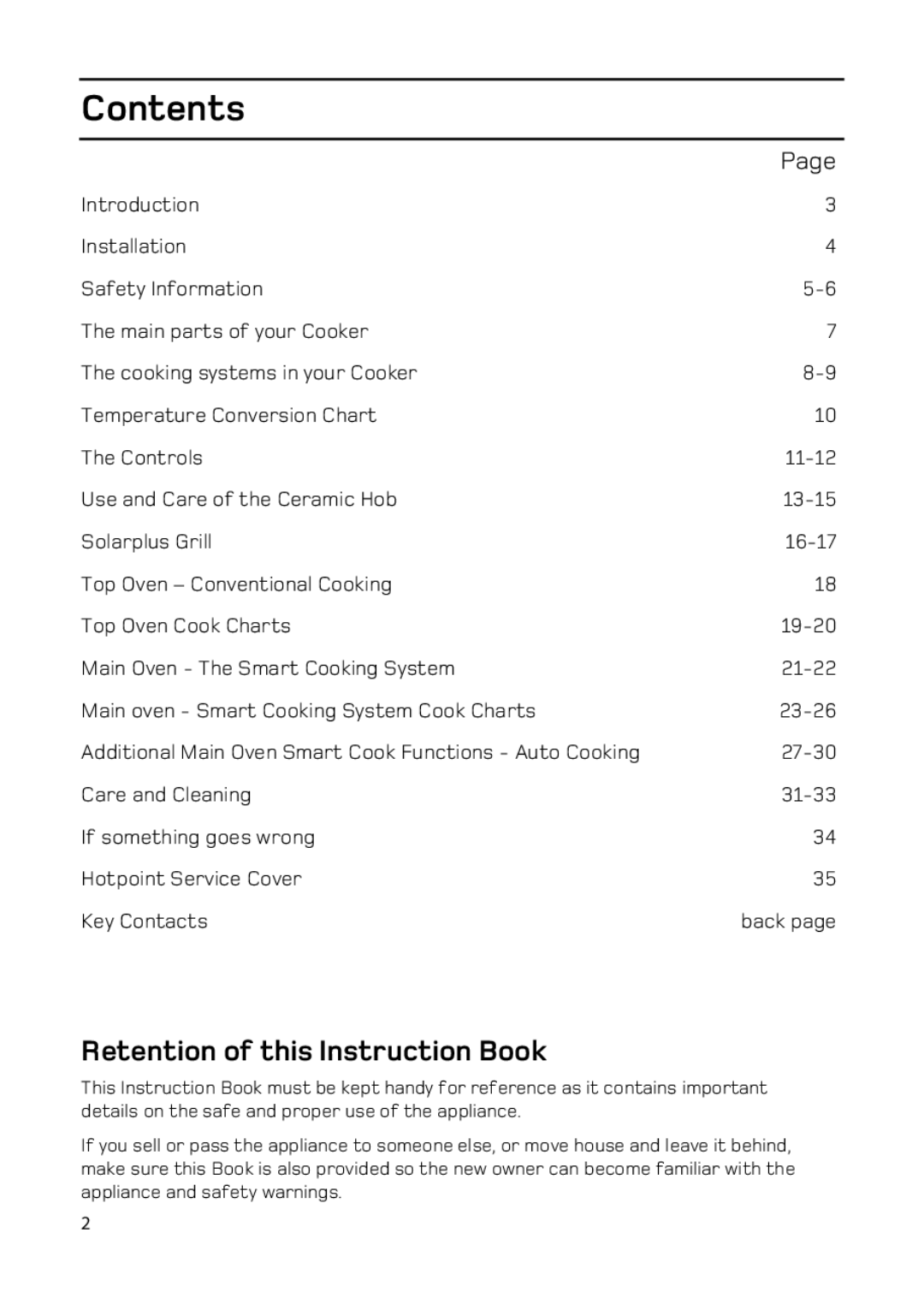 Hotpoint EW93 manual Contents 