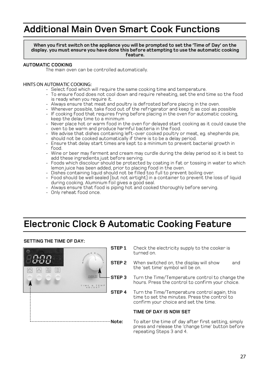 Hotpoint EW93 manual Additional Main Oven Smart Cook Functions 