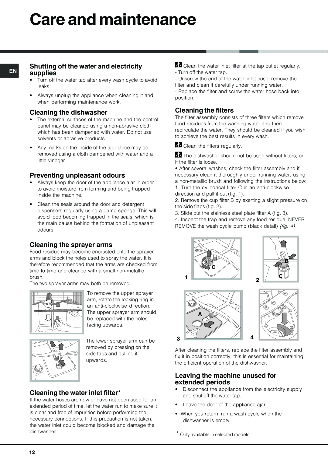 Hotpoint FDD 912 manual Care and maintenance 