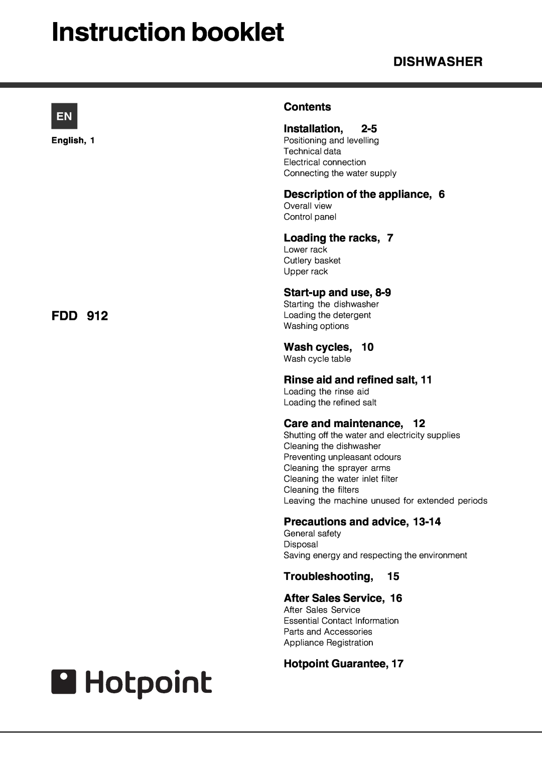 Hotpoint FDD 912 manual Instruction booklet, 150950-4 