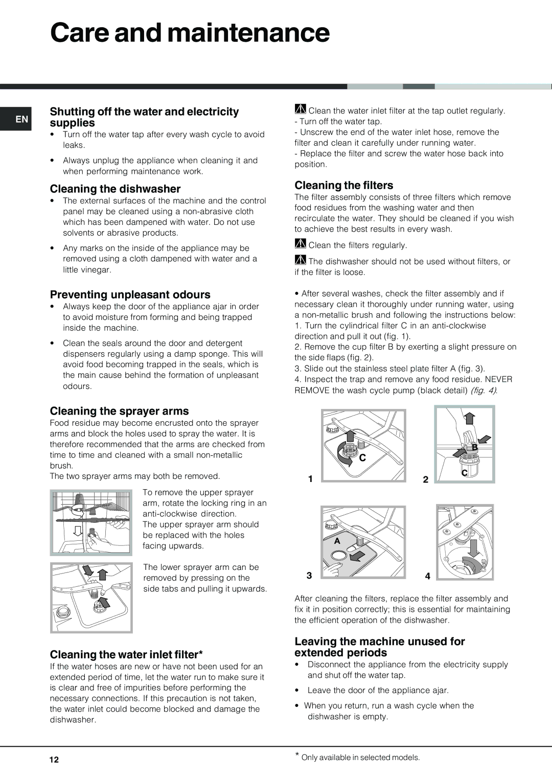 Hotpoint FDD 914 manual Care and maintenance 