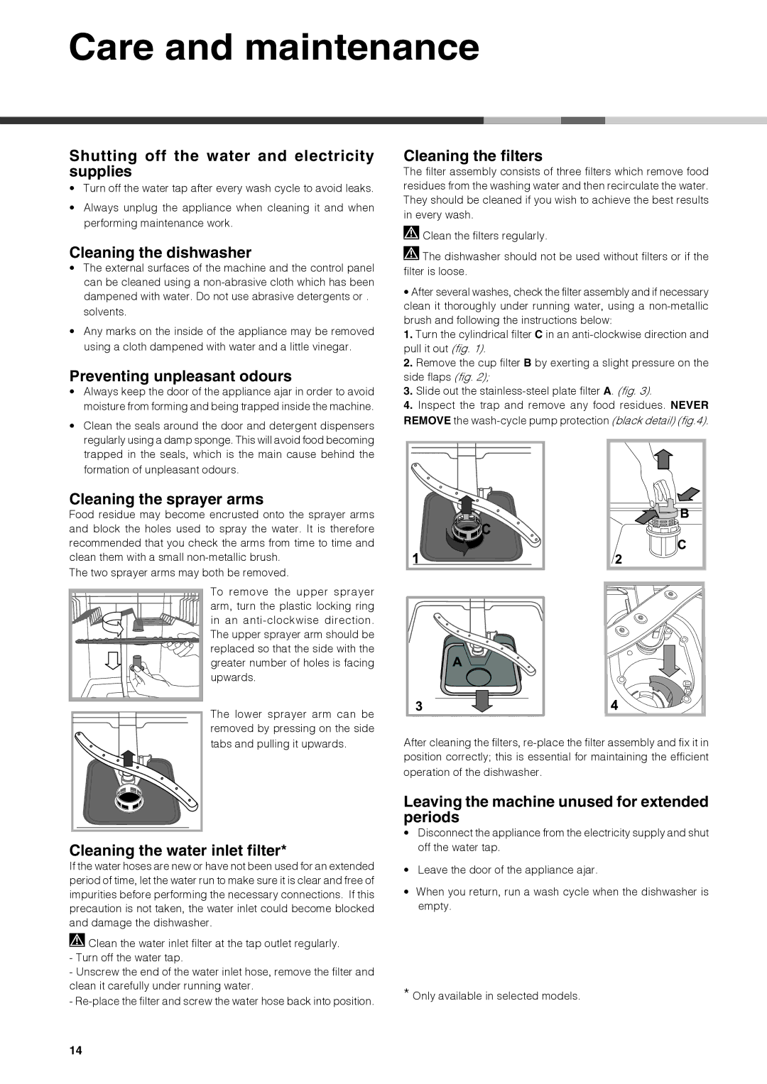 Hotpoint fdeb 31010 manual Care and maintenance 