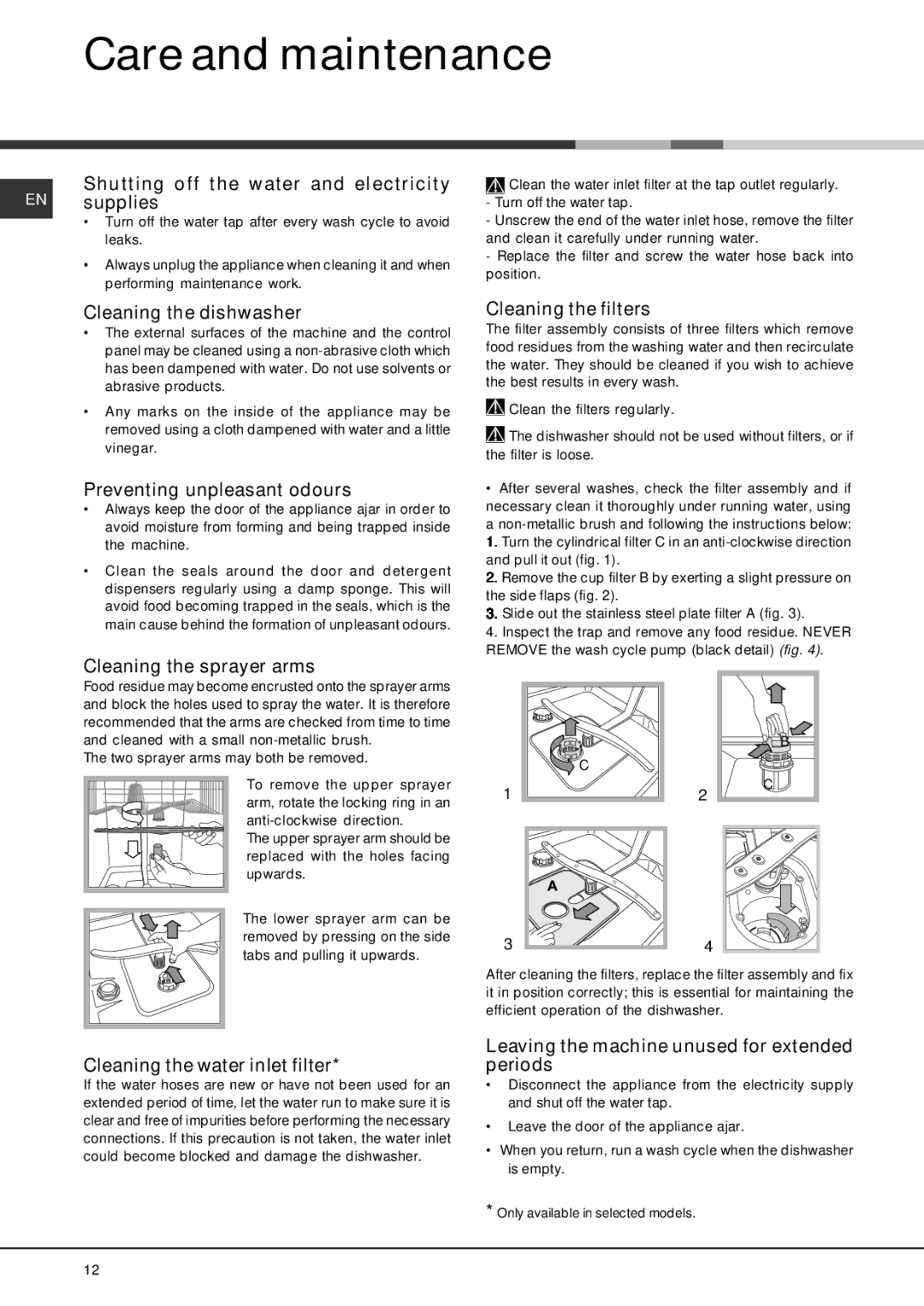 Hotpoint FDEF 4101 manual Care and maintenance 