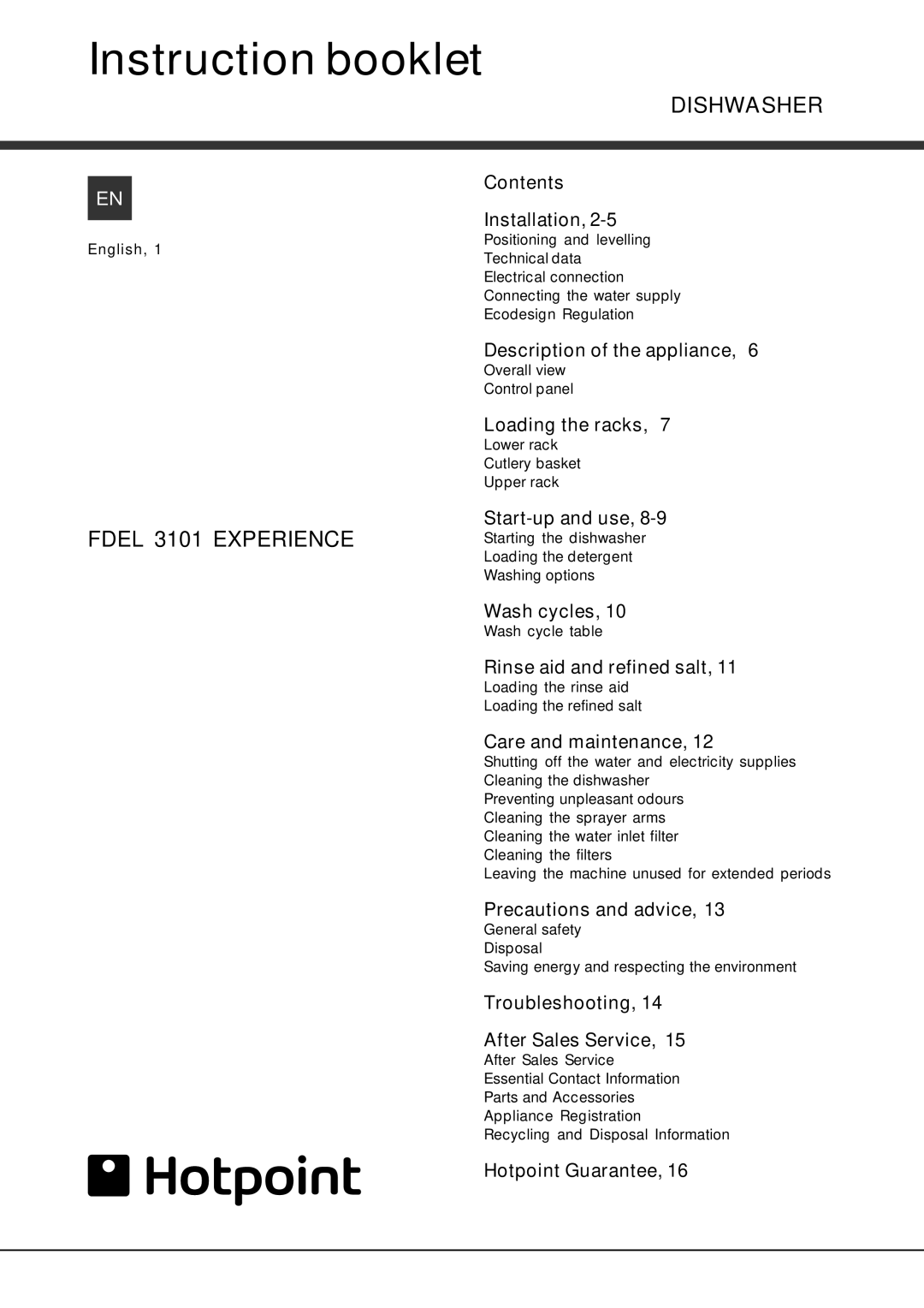 Hotpoint FDEL 3101 Experience manual Instruction booklet 