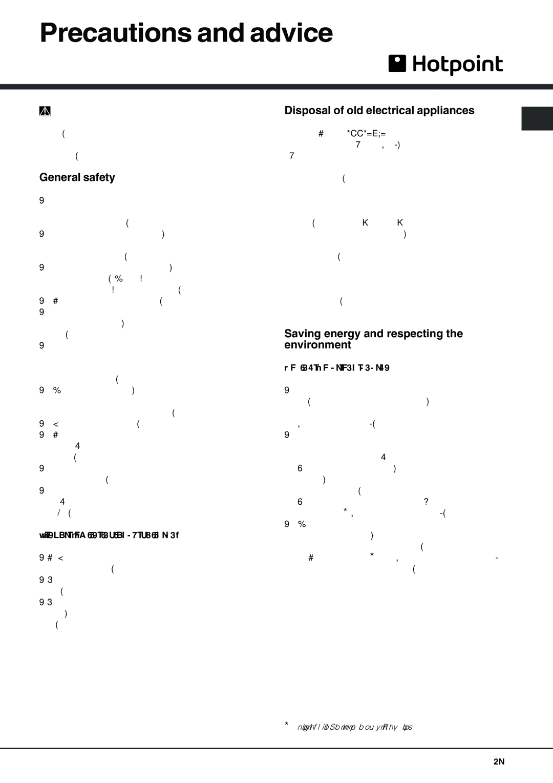 Hotpoint FDF-780 manual Precautions and advice, General safety, Disposal of old electrical appliances 