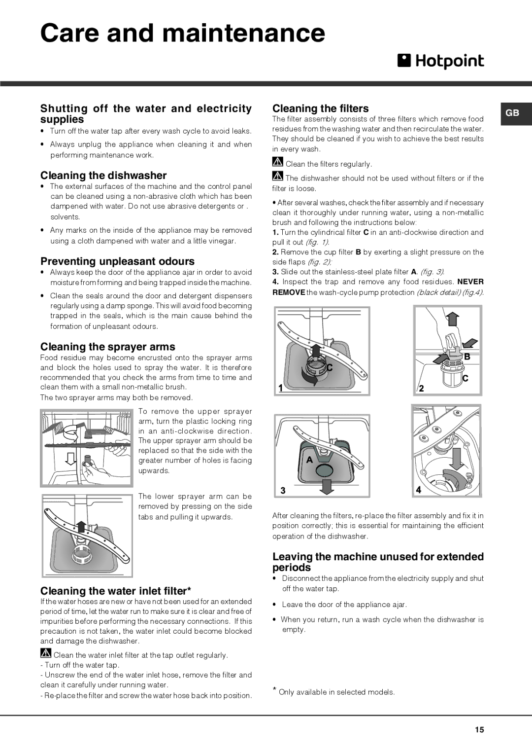 Hotpoint FDFET 33121 manual Care and maintenance 