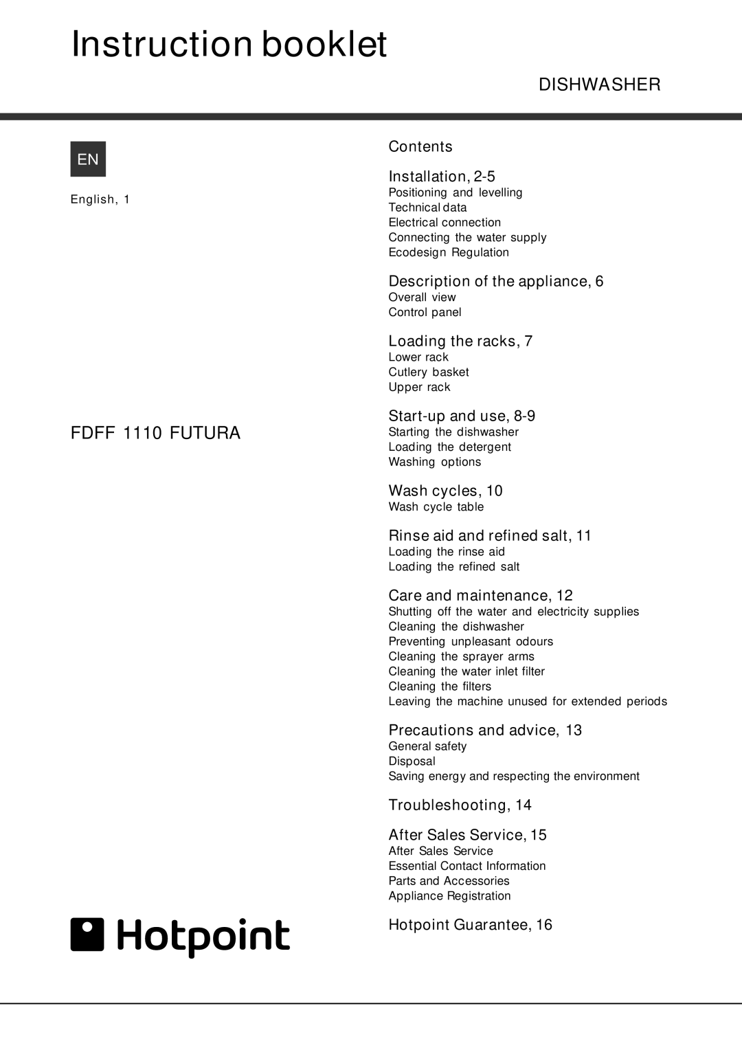 Hotpoint FDFF manual Instruction booklet 