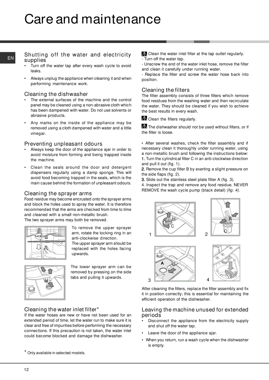 Hotpoint FDFF manual Care and maintenance 