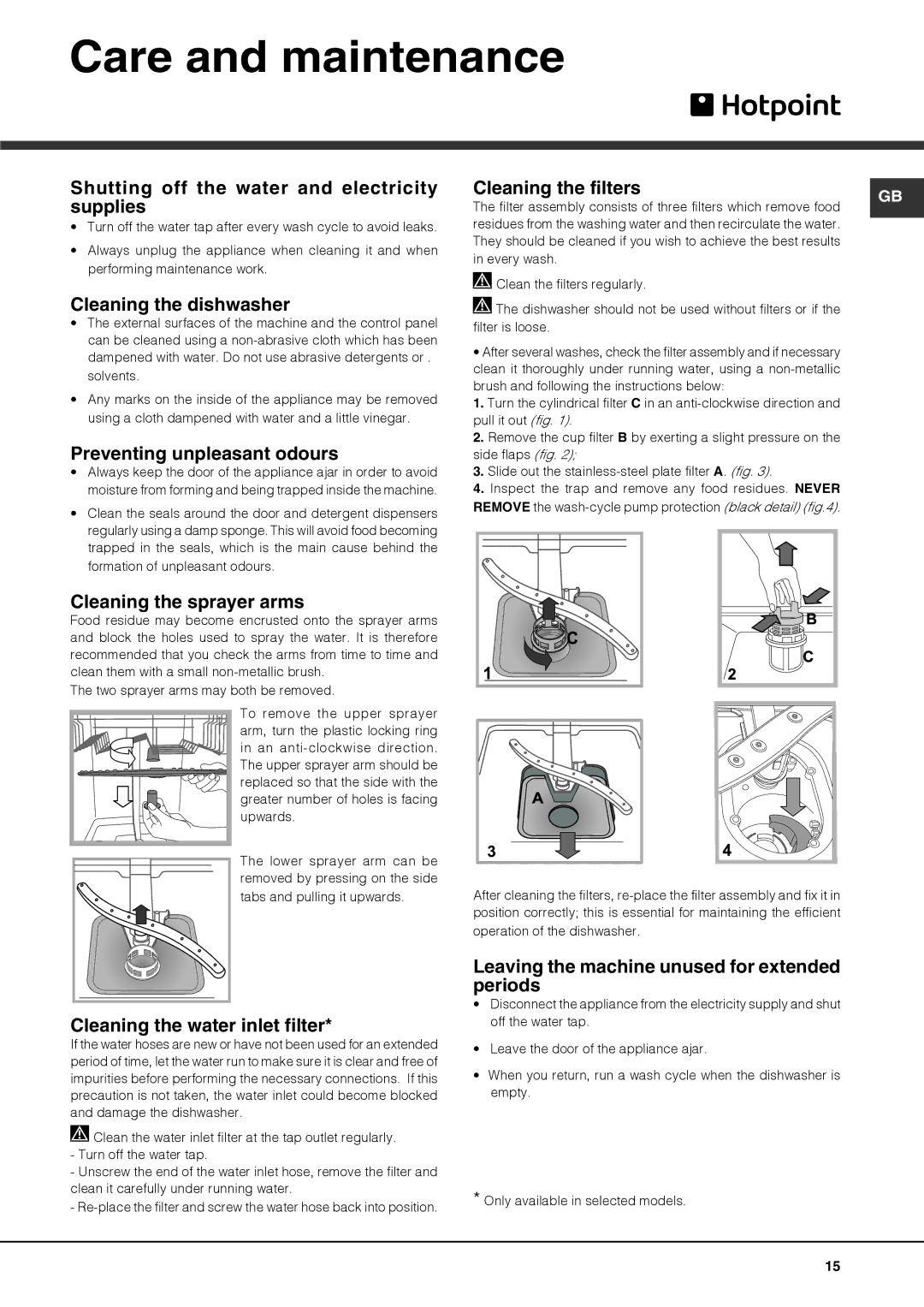 Hotpoint FDFL 11010 manual Care and maintenance 