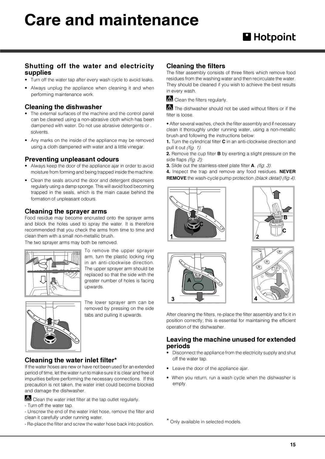 Hotpoint FDFSM 31011 FUTURA manual Care and maintenance 