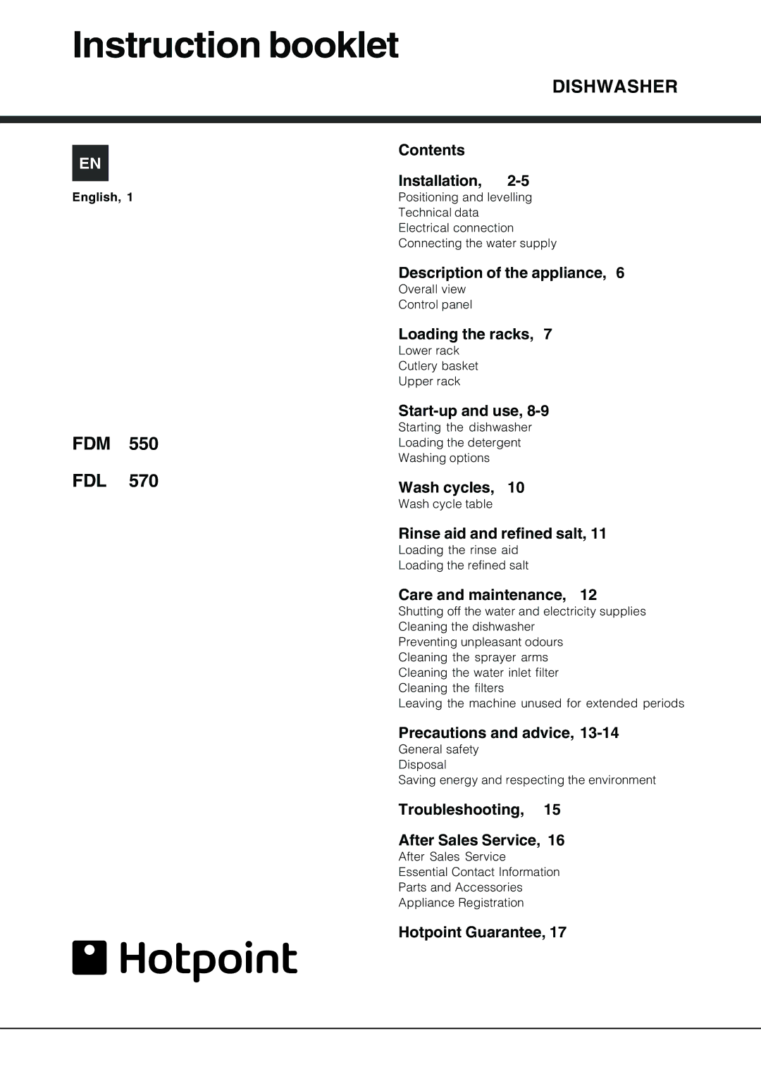 Hotpoint FDM 550 manual Instruction booklet 