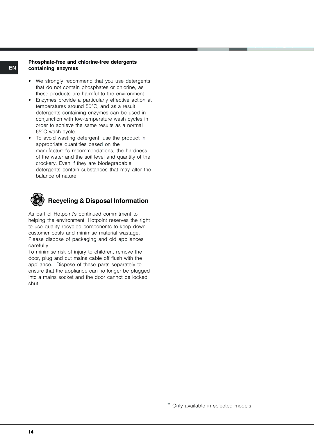 Hotpoint FDM 550 manual Recycling & Disposal Information 