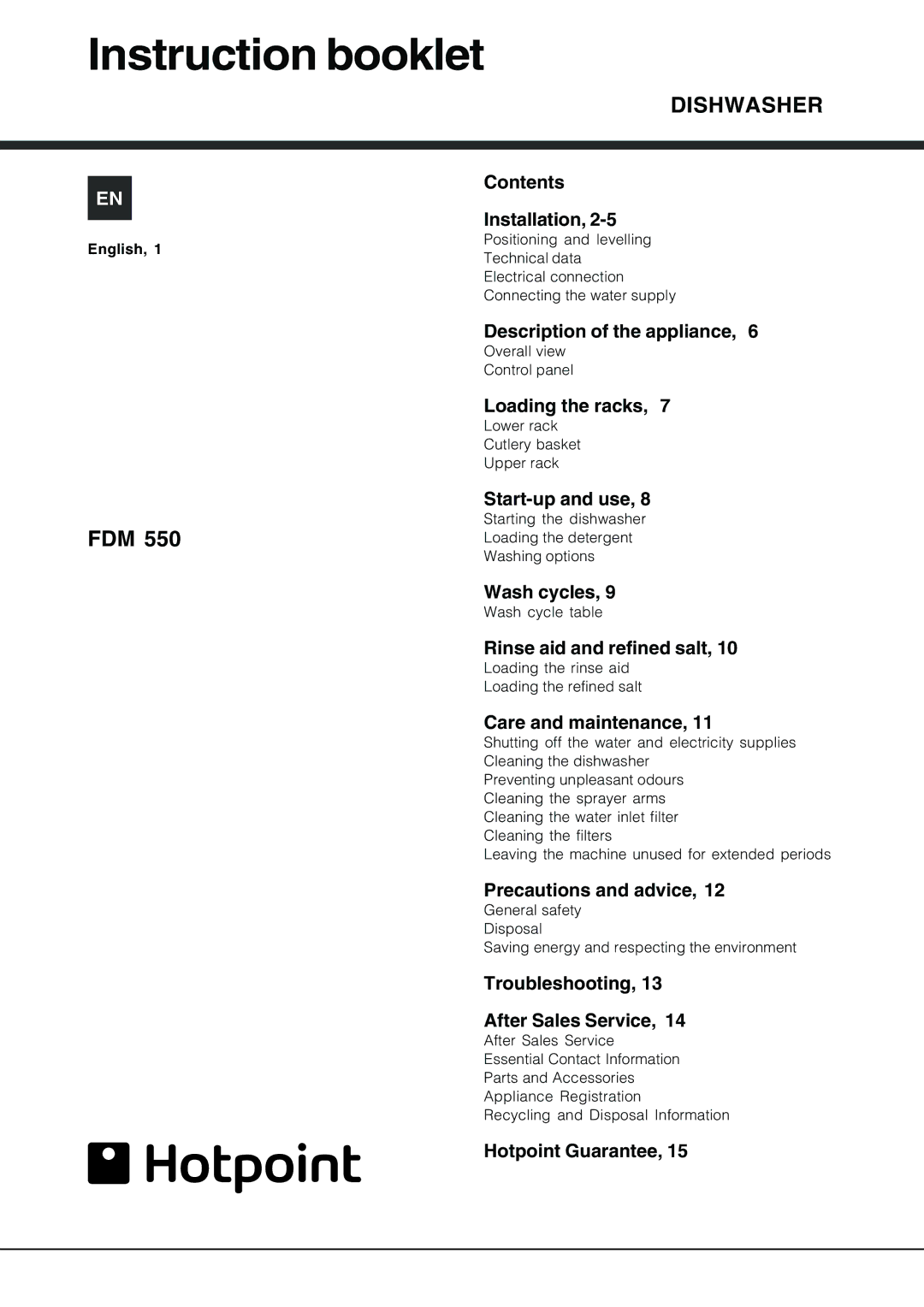 Hotpoint FDM550PR manual Instruction booklet 