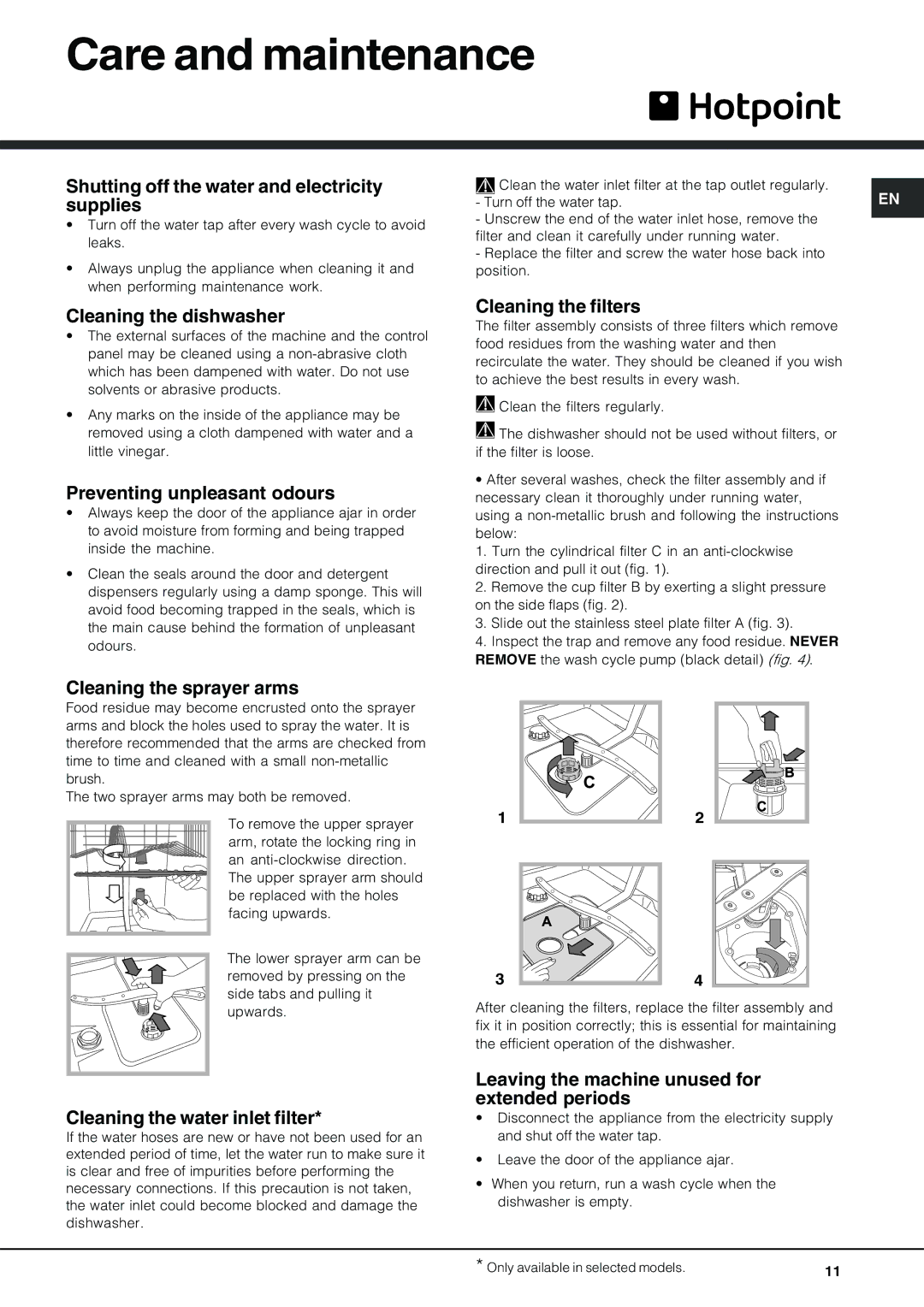 Hotpoint FDM550PR manual Care and maintenance 