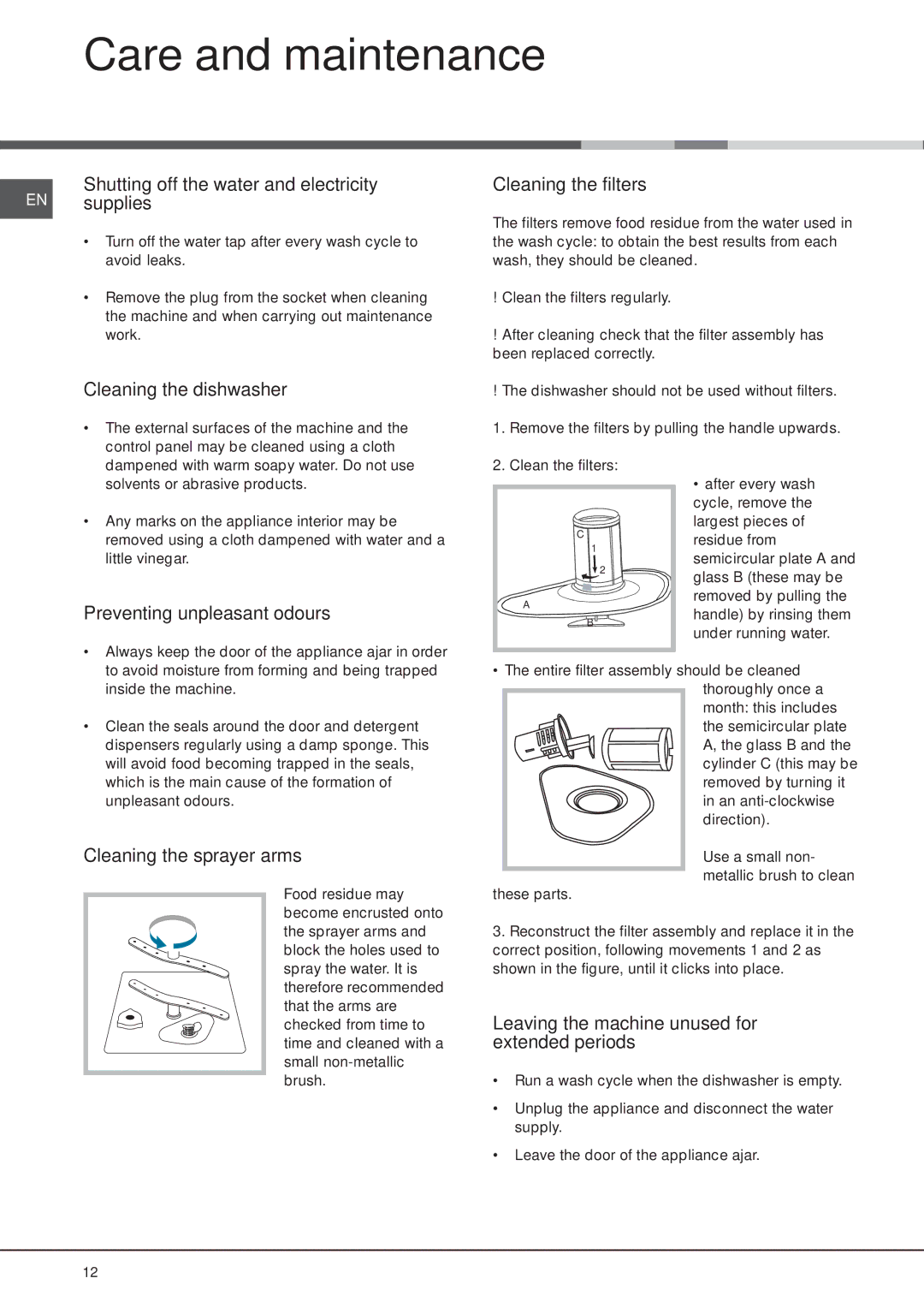 Hotpoint FDW 75, FDW 70 manual Care and maintenance 