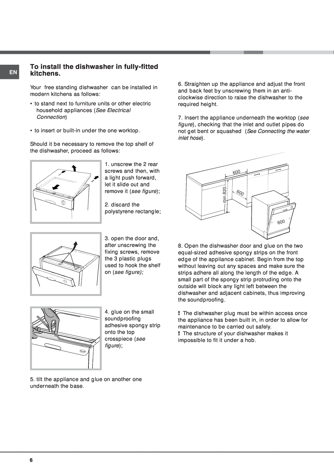 Hotpoint FDW 75, FDW 70 manual to insert or built-inunder the one worktop 
