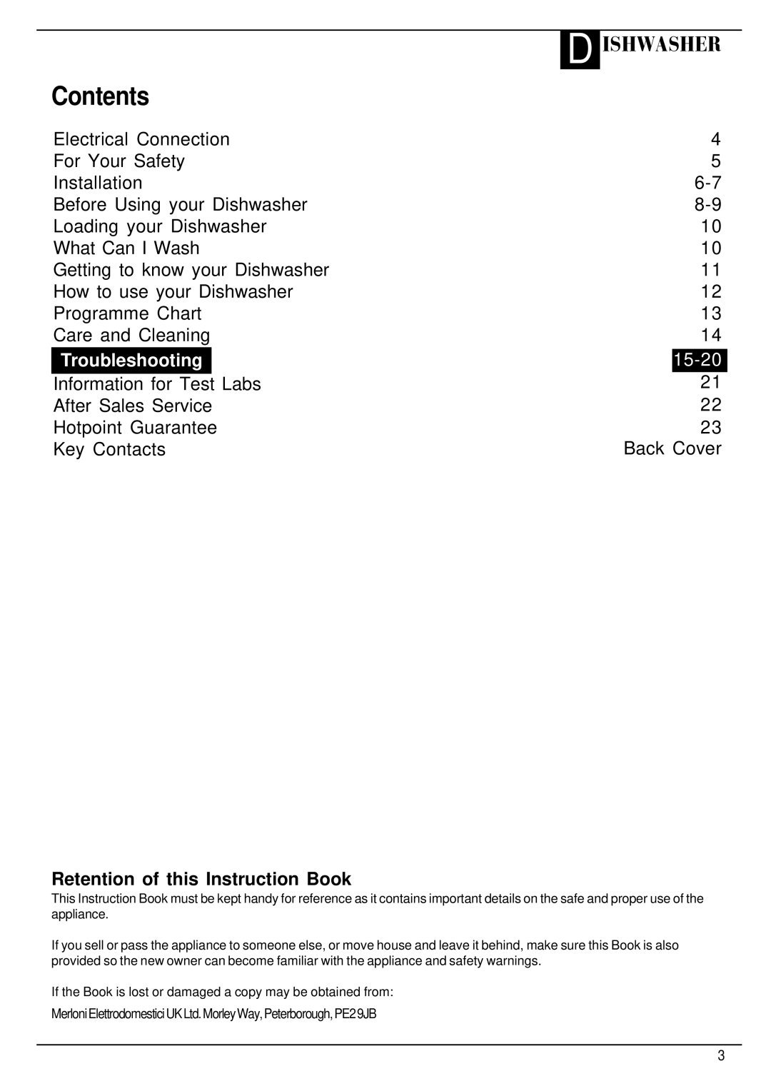 Hotpoint FDW80 manual Contents 