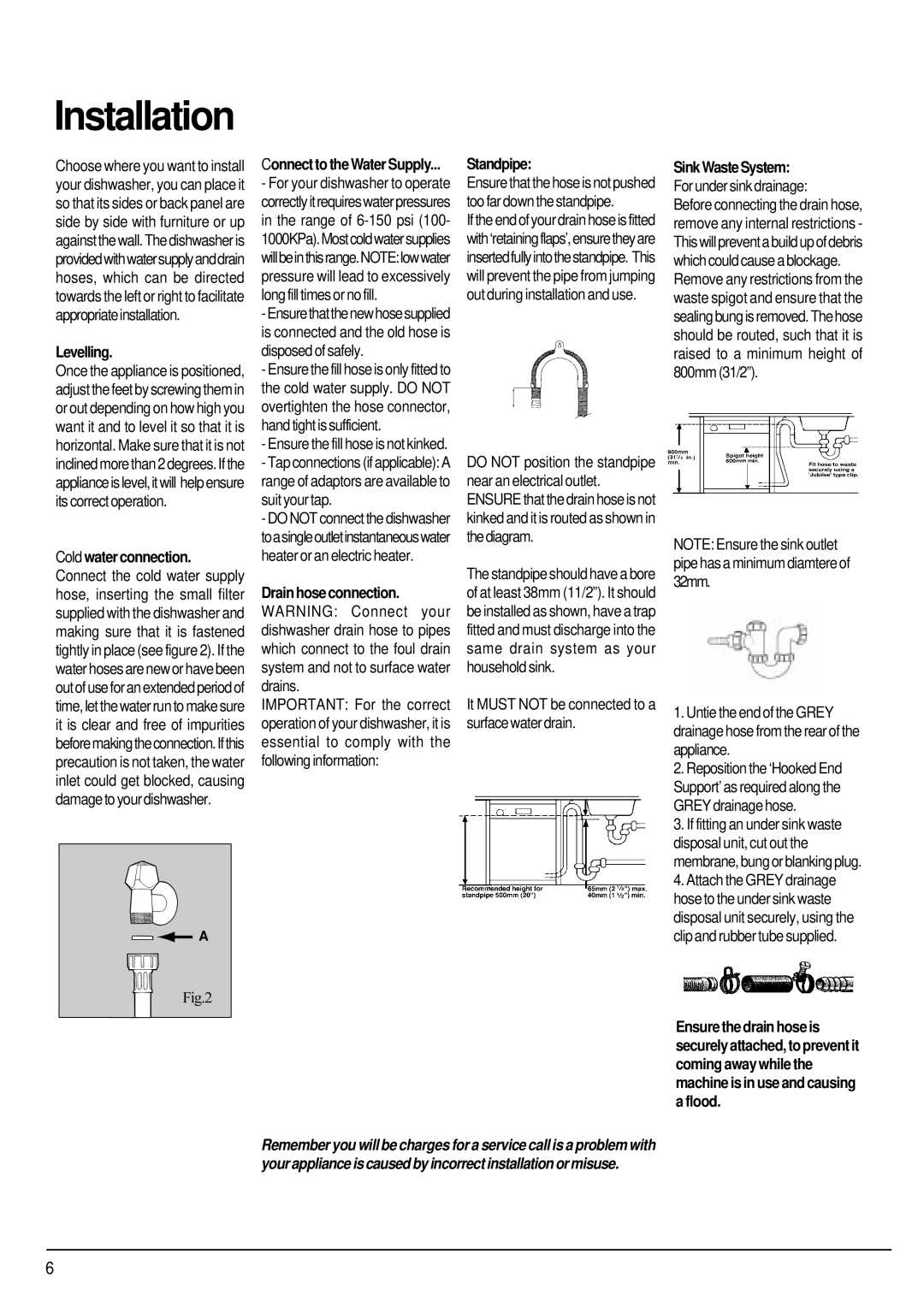 Hotpoint FDW80 manual Installation, Levelling 