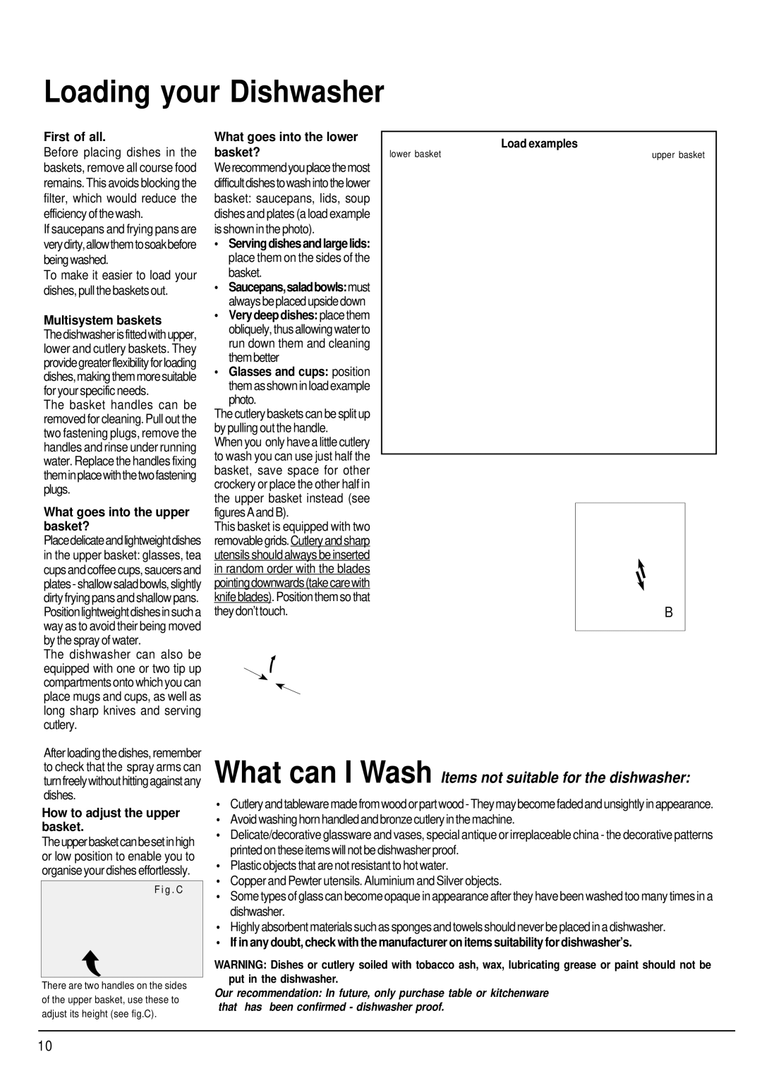 Hotpoint FDW85 manual Loading your Dishwasher 