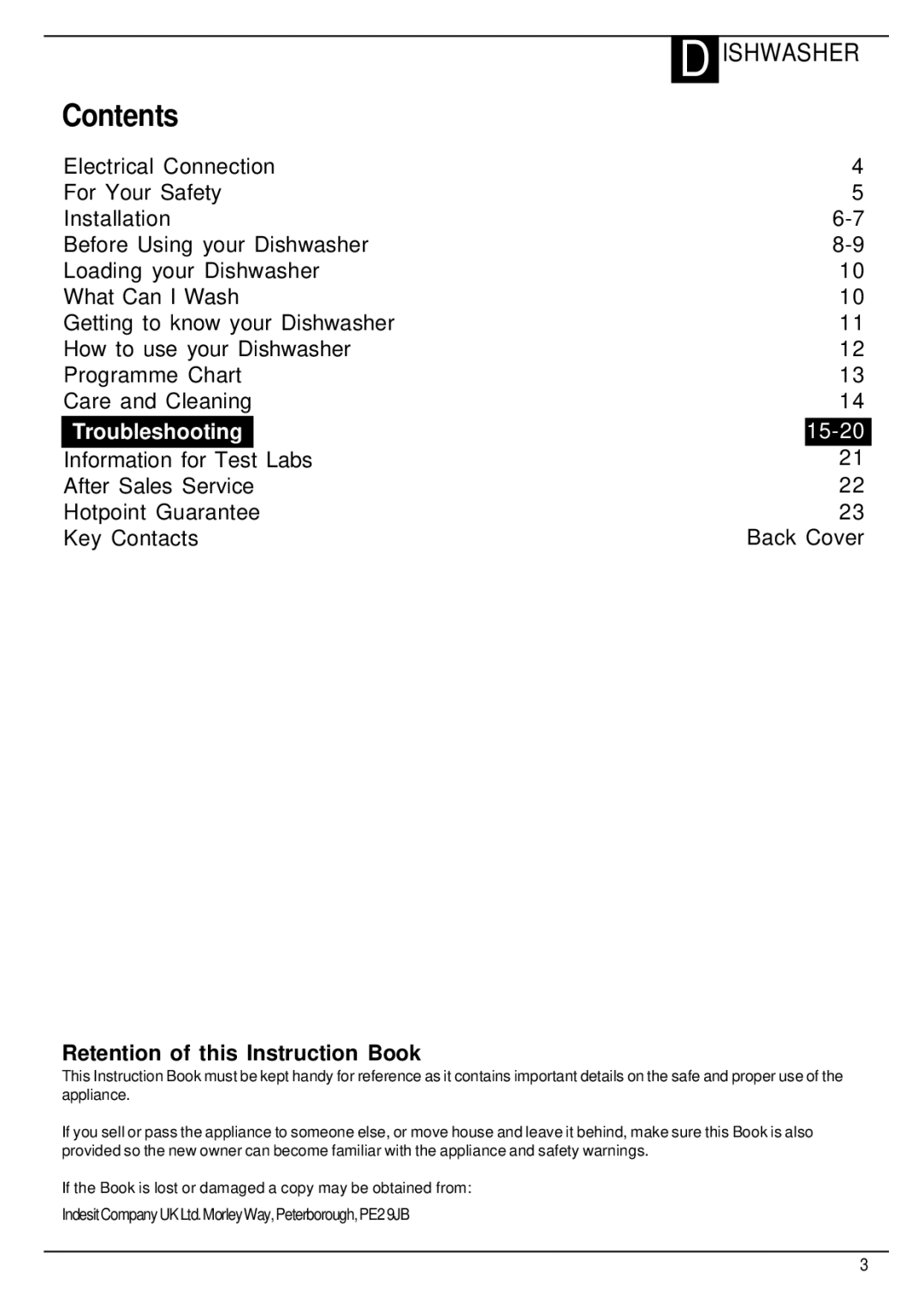 Hotpoint FDW85 manual Contents 