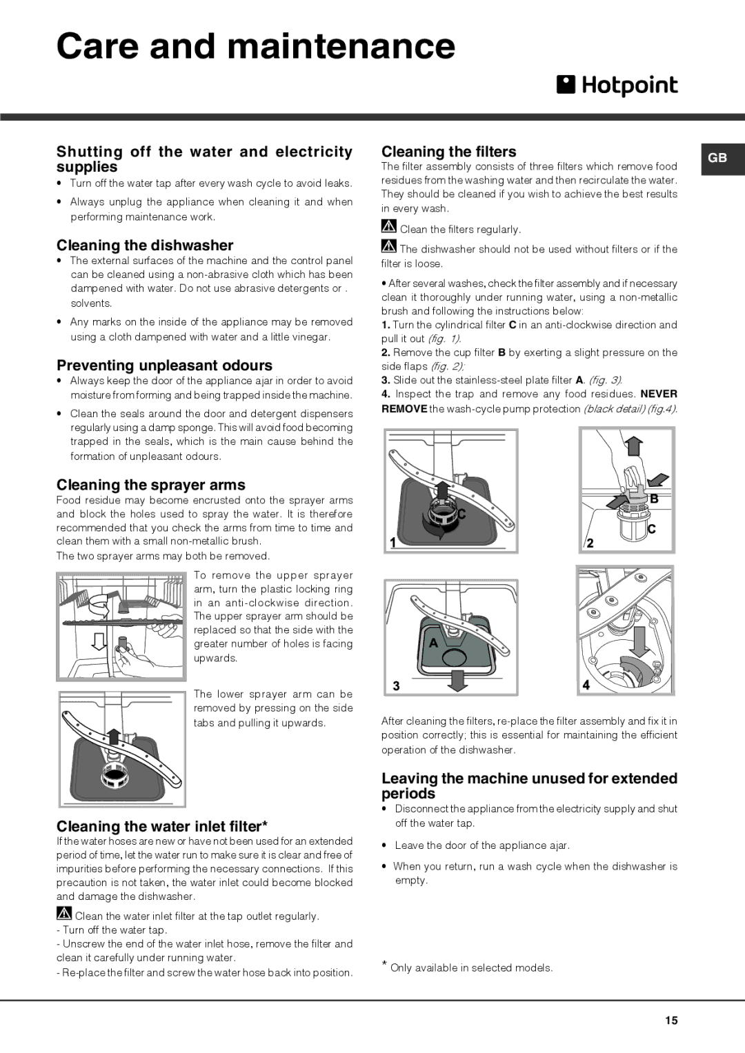 Hotpoint FDYF 11011 manual Care and maintenance 