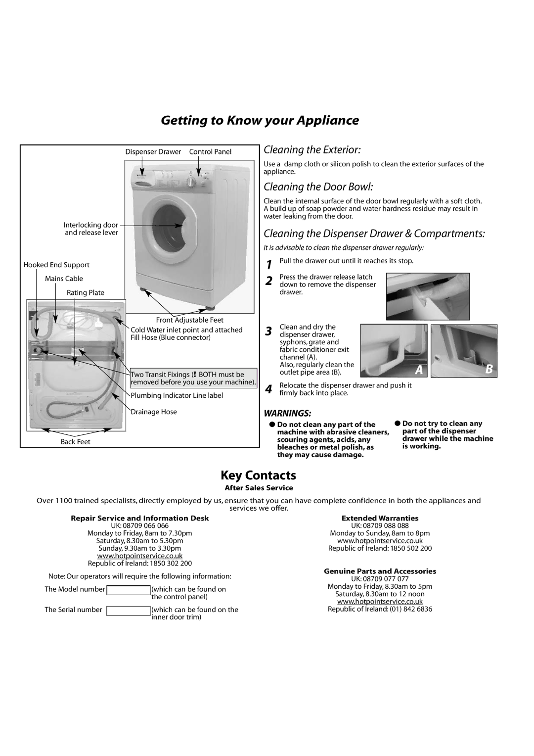 Hotpoint FEW12, FEW14, FEW10 manual Getting to Know your Appliance 