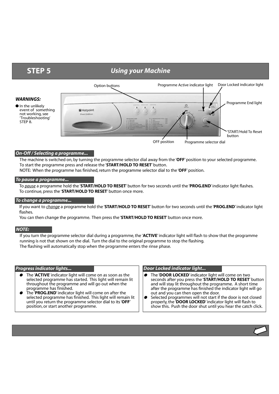 Hotpoint FEW10, FEW14, FEW12 manual Using your Machine, On-Off / Selecting a programme 