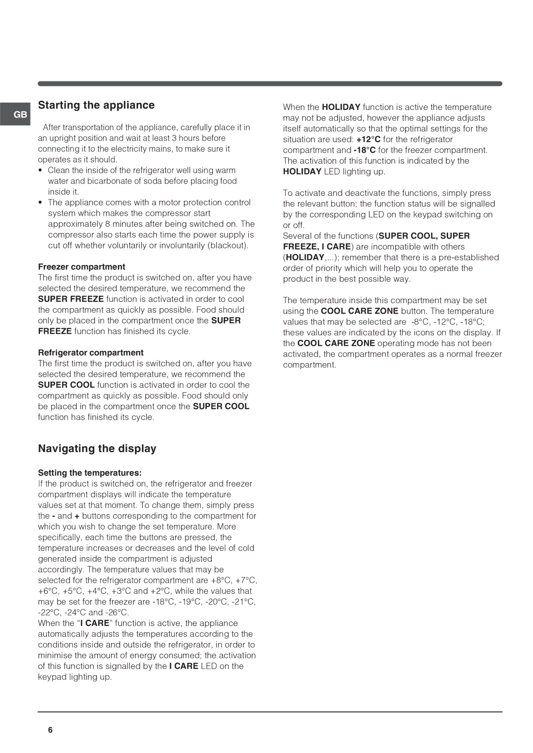 Hotpoint FF200DP, FF200DX manual Start-up and use, Starting the appliance, Navigating the display 