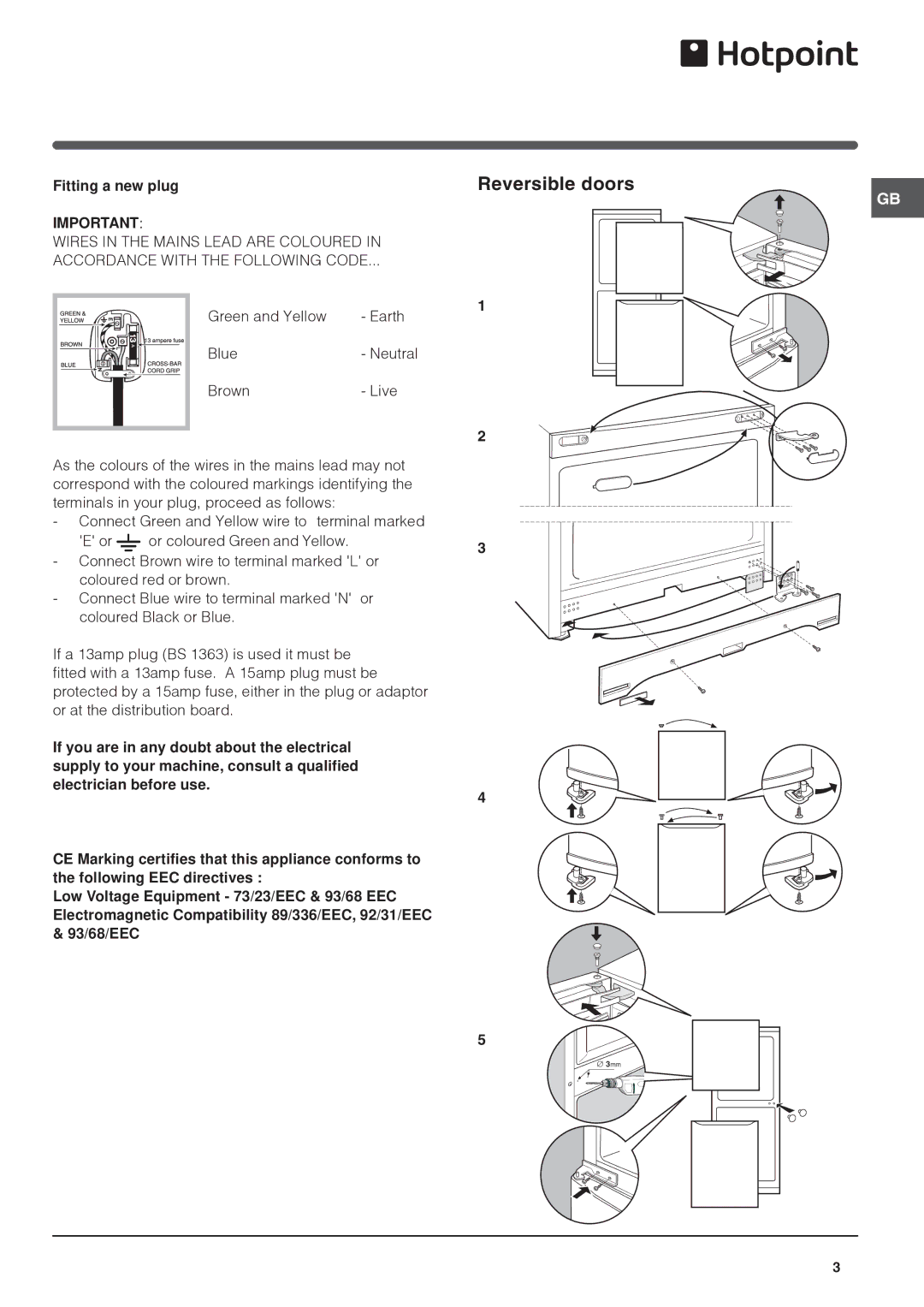 Hotpoint FF200LG manual Reversible doors 