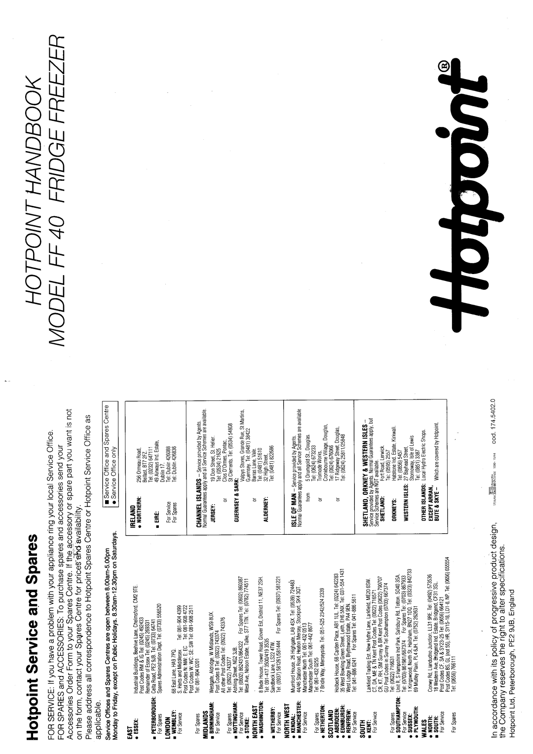 Hotpoint FF40 manual 