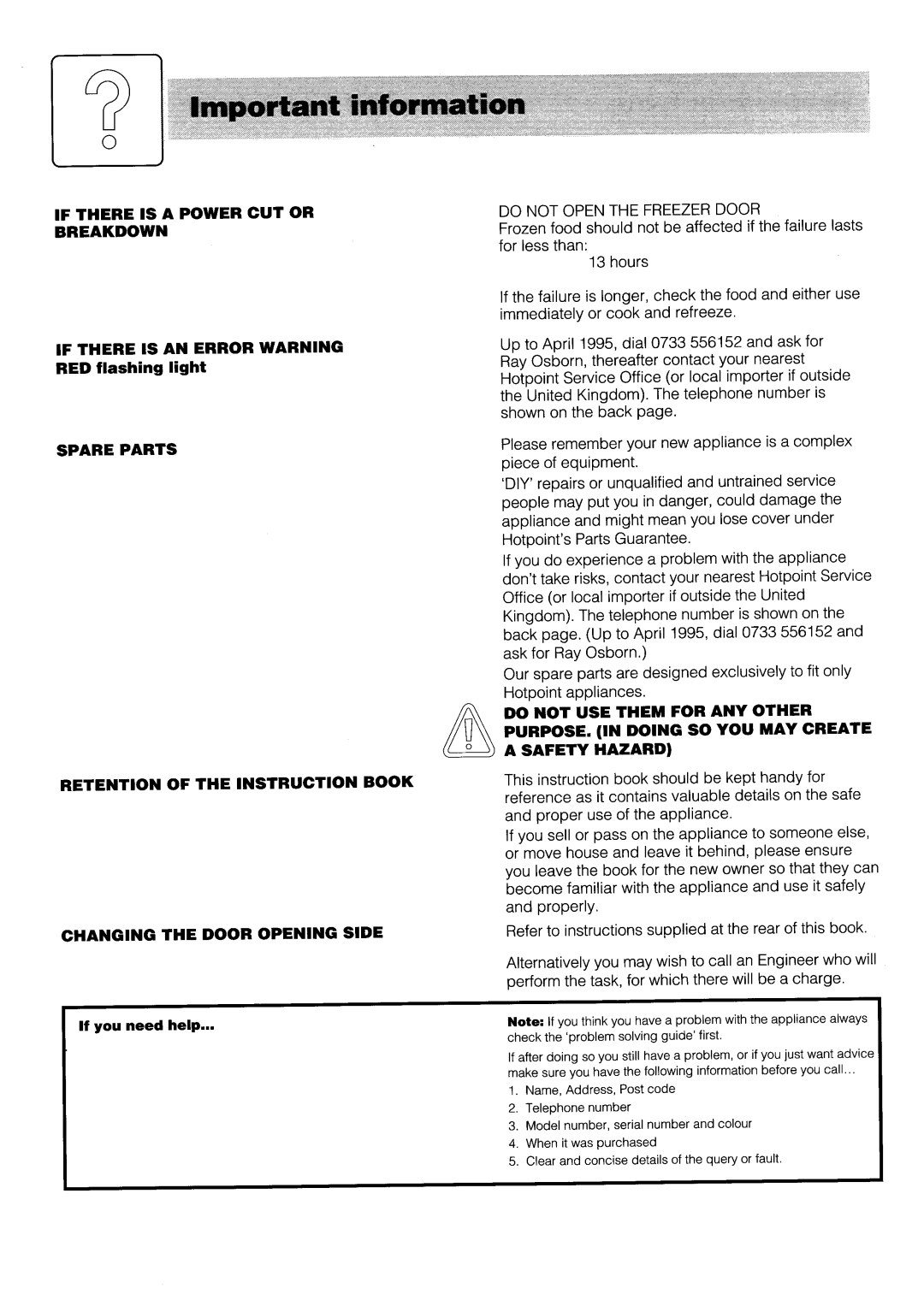 Hotpoint FF50 manual 