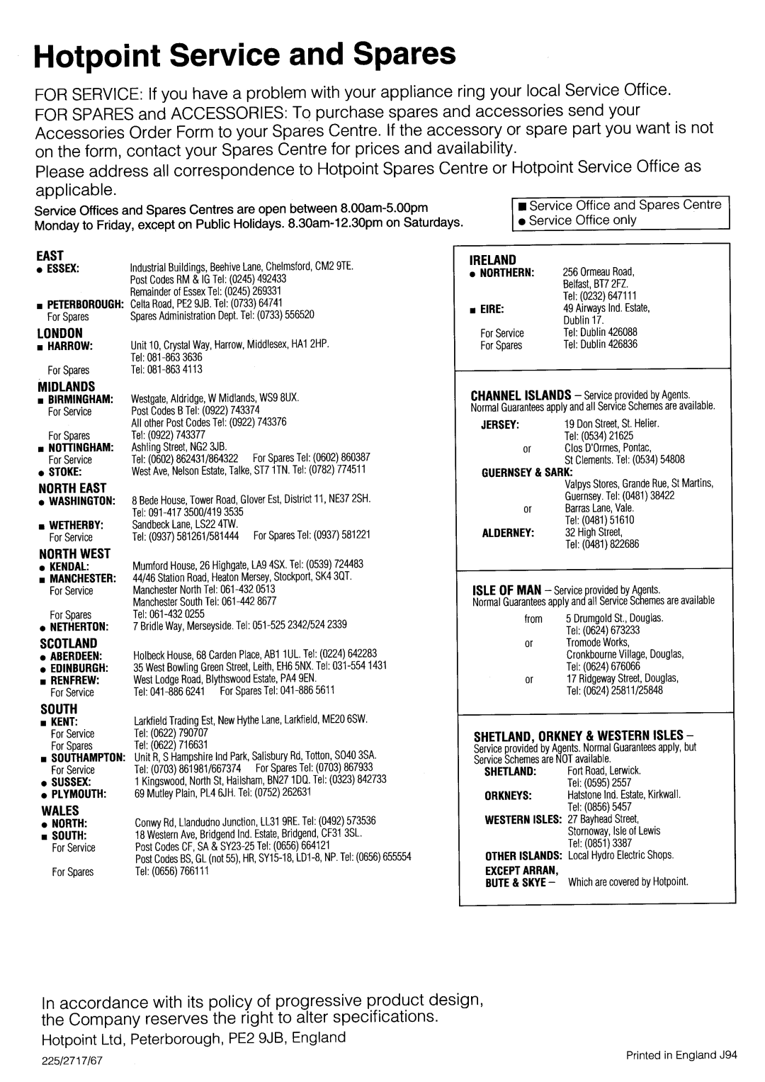 Hotpoint FF50 manual 