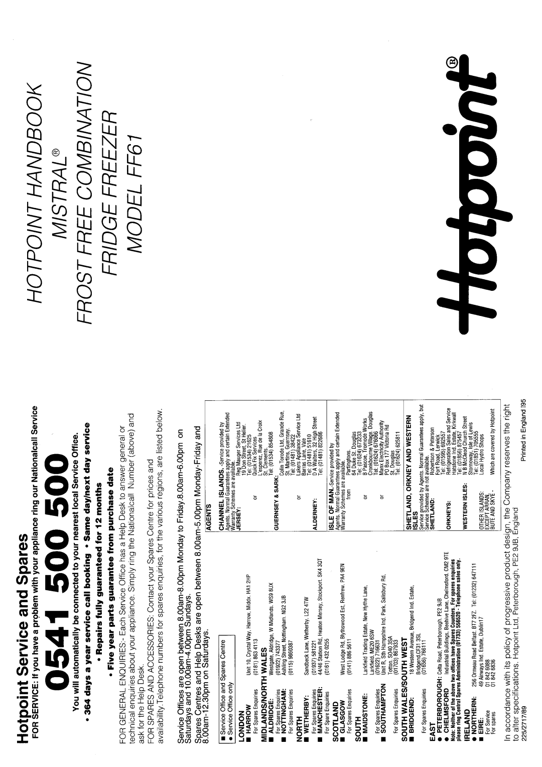 Hotpoint FF61 manual 