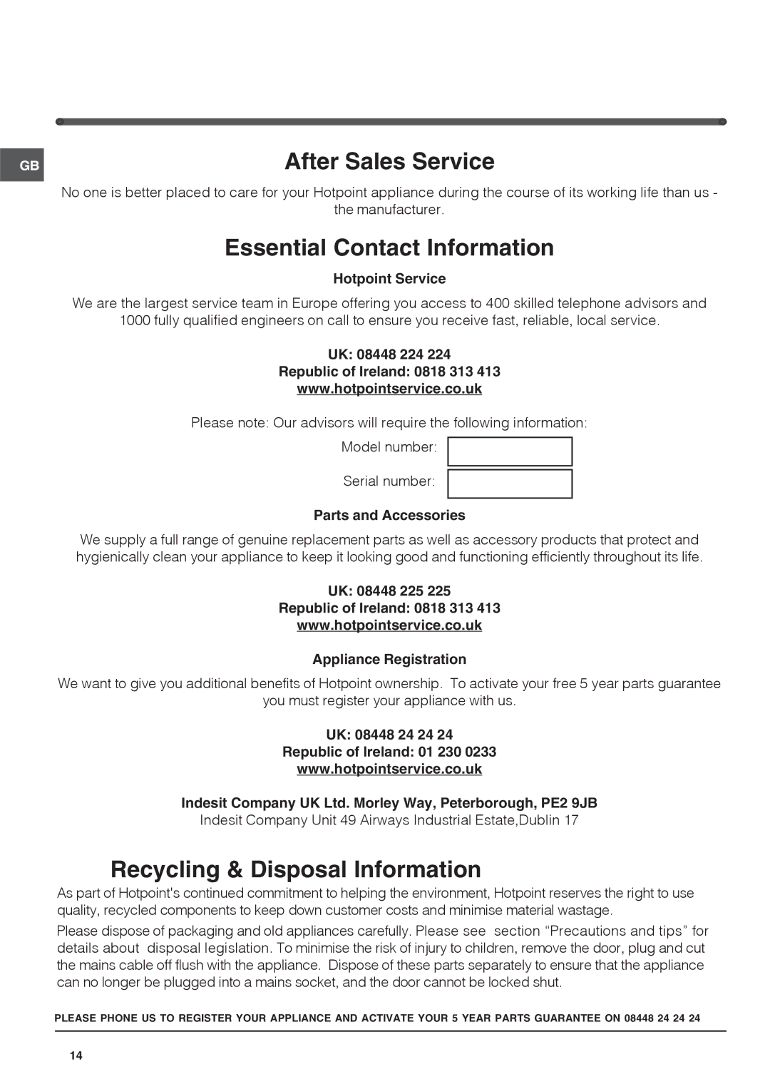 Hotpoint FF7190EX, FF7190AEP, FF7190AEX, FF7190EP operating instructions After Sales Service, Hotpoint Service 