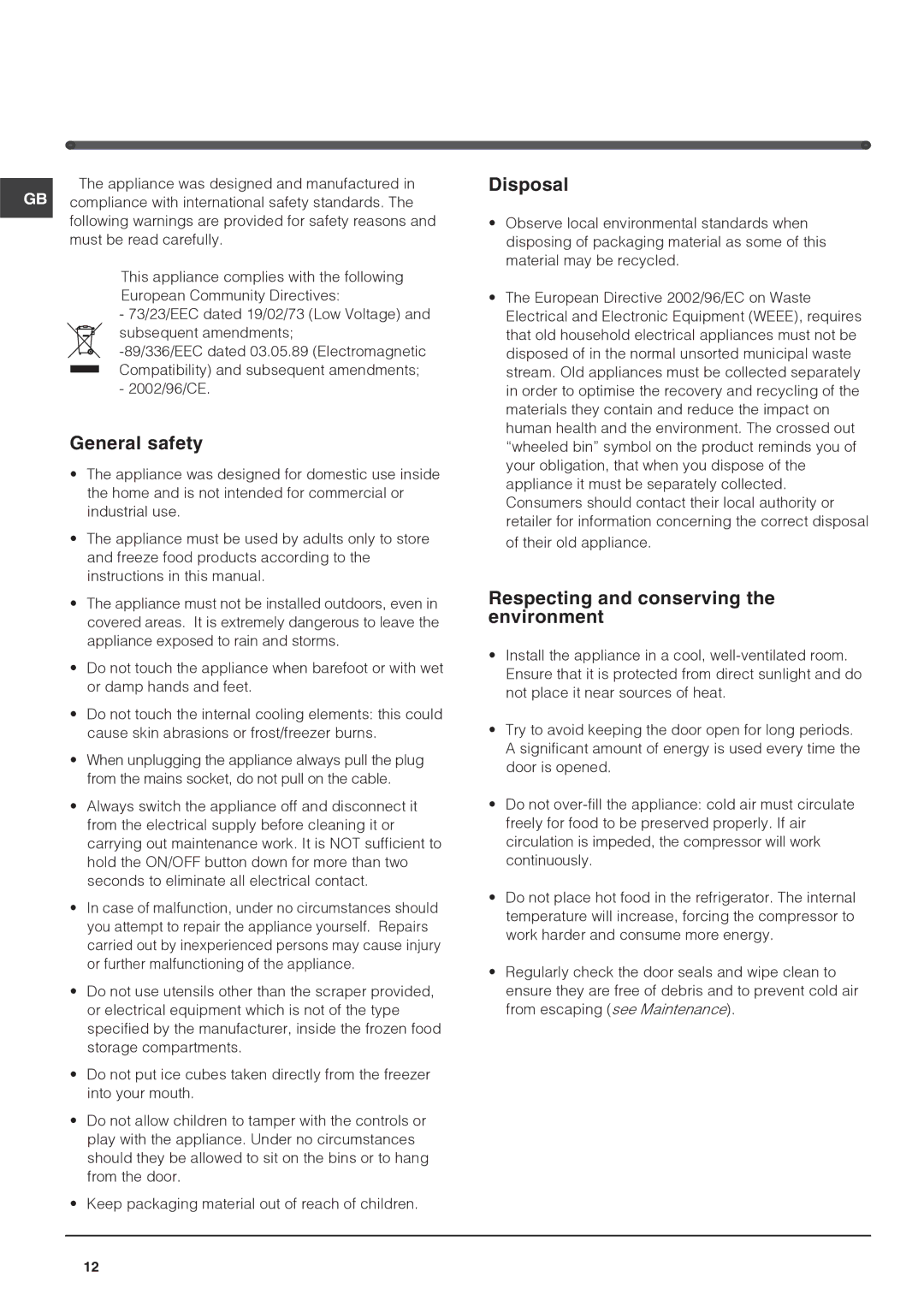 Hotpoint FF7190TX manual Precautions and tips, General safety, Disposal, Respecting and conserving the environment 