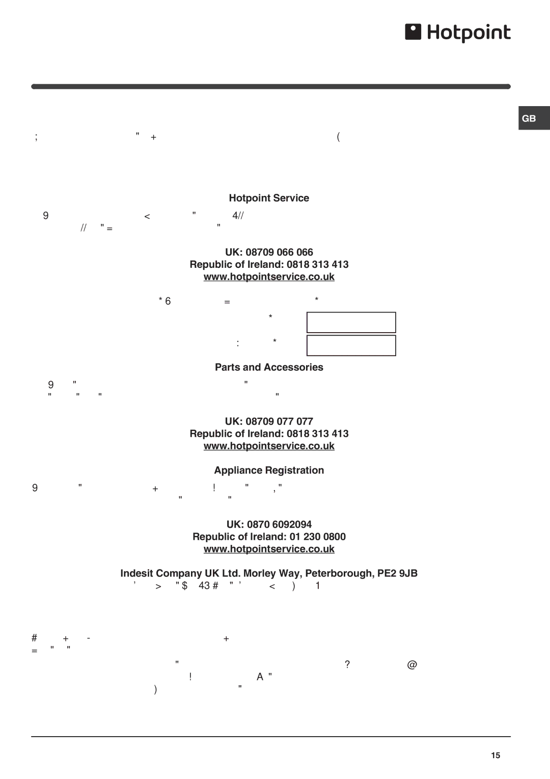 Hotpoint FF7190TX manual After Sales Service 