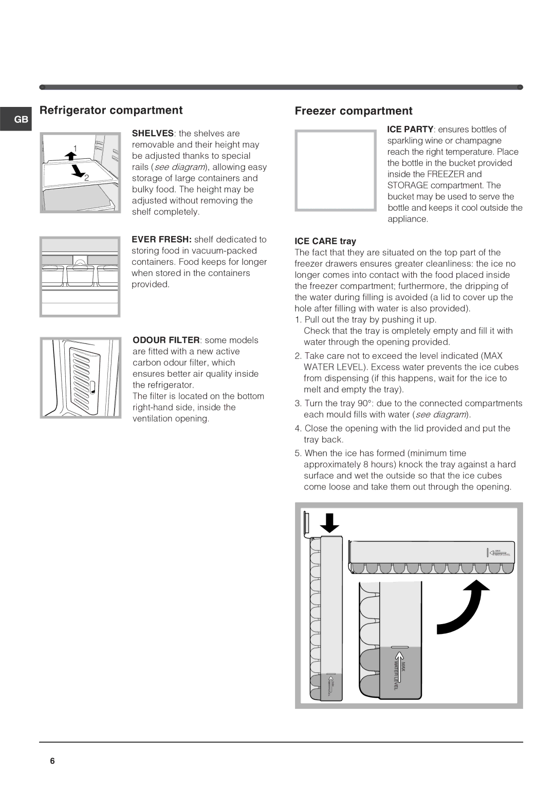 Hotpoint FF7190TX manual Accessories, Refrigerator compartment Freezer compartment, ICE Care tray 