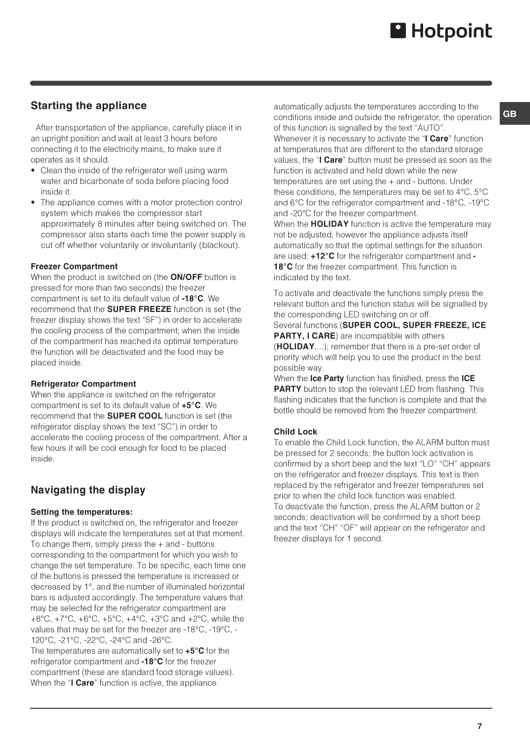 Hotpoint FF7190TX manual Start-up and use, Starting the appliance, Navigating the display 