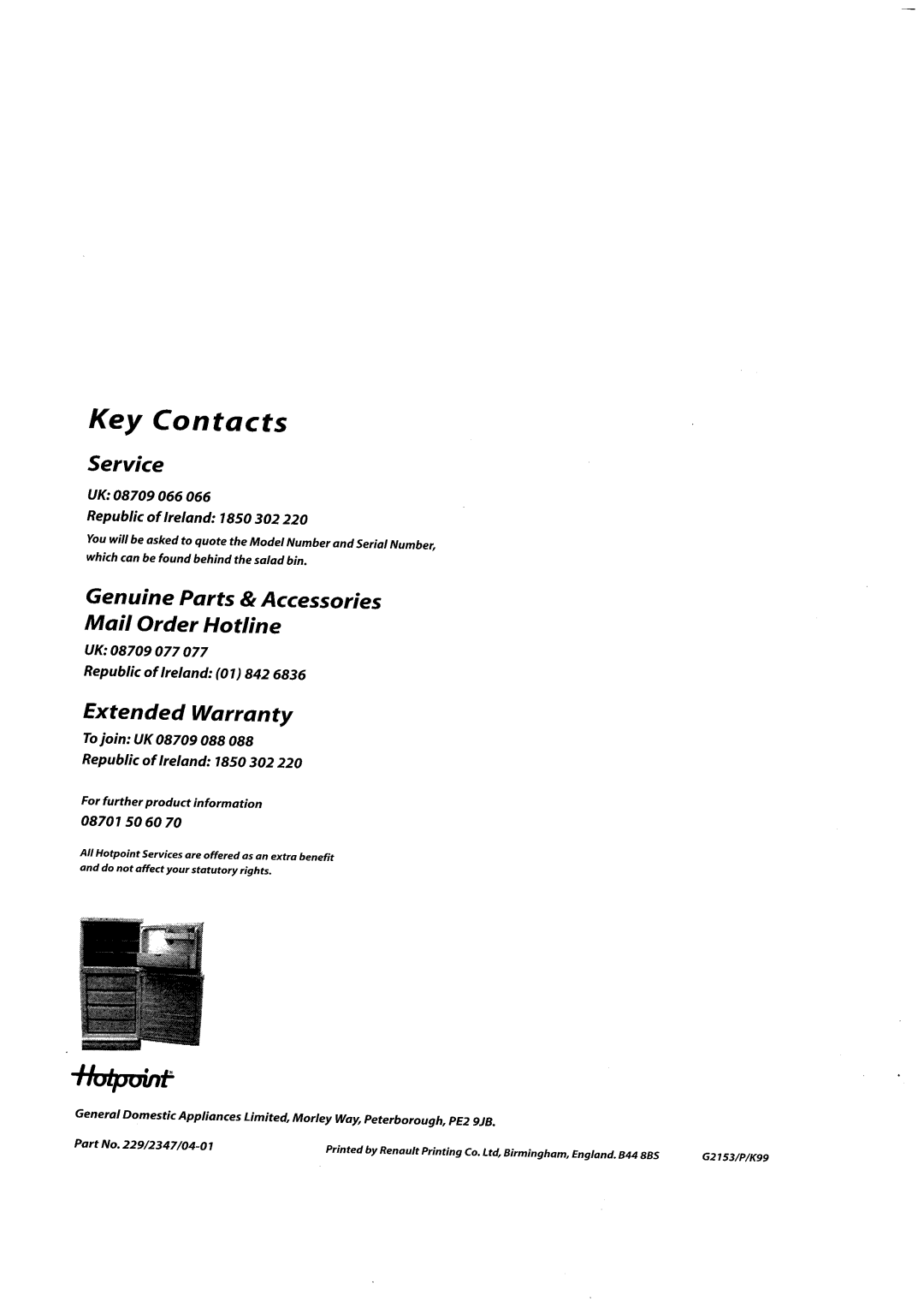 Hotpoint FF71/FF91 manual 