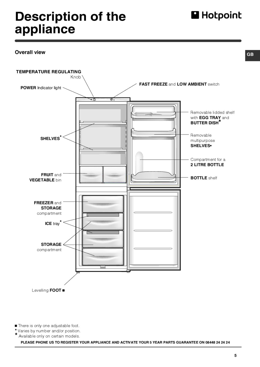 Hotpoint FFAA52x, FFA52x manual Description of the appliance, Fast Freeze and LOW Ambient switch, With EGG Tray, ICE tray 