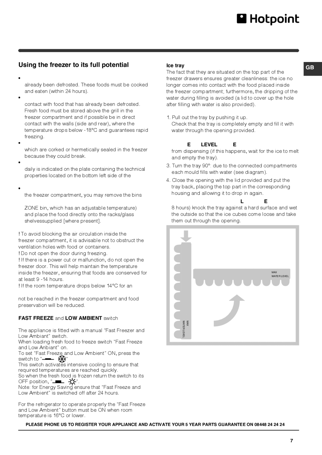 Hotpoint FFAA52x, FFA52x manual Using the freezer to its full potential 